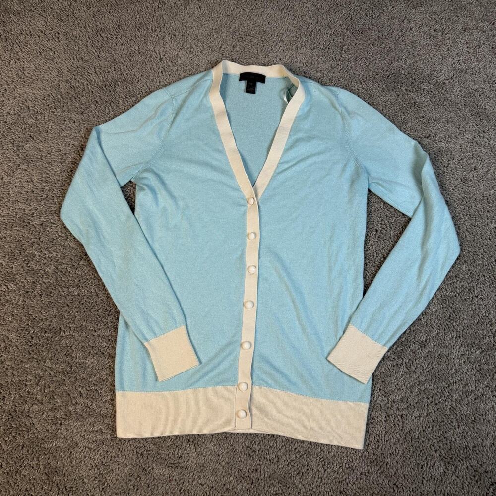 VTG Saks Fifth Avenue Cardigan Womens XS Blue Silk Cashmere V-Neck Tight-Knit